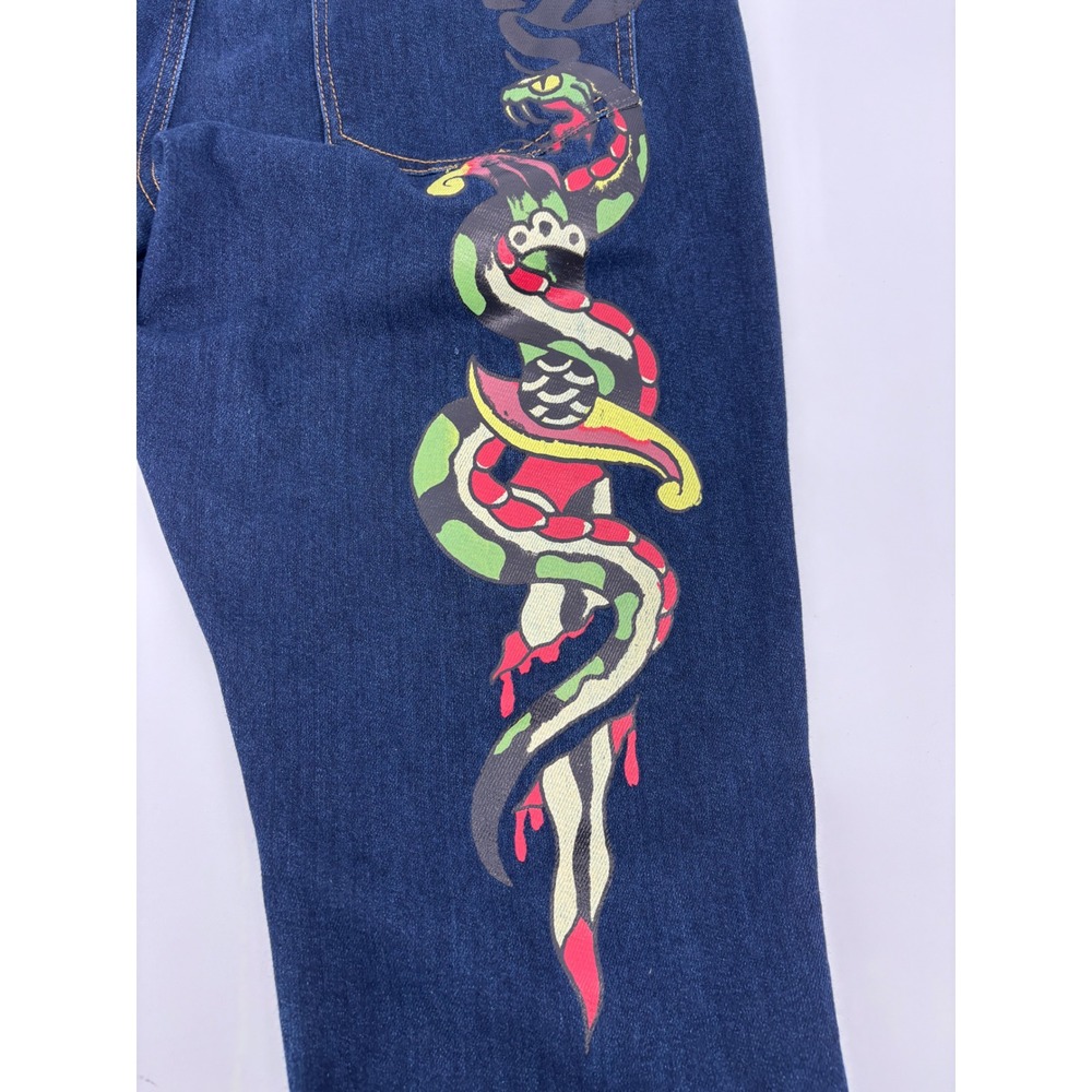 Ed Hardy Mens Tattoo Graphic Denim Jeans Dark Wash Straight Leg Size 36 NEW - Picture 4 of 16